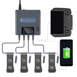 LYONGTECH Multi Schnellladestation mit angeschlossenen für Mavic 3 Akkus, RC pro und Handy