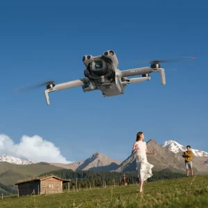 DJI Mini 5 pro im Flug mit Almhintergrund